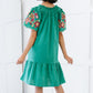 Davi & Dani Flowers for You Full Size Embroidered Dress in Green -