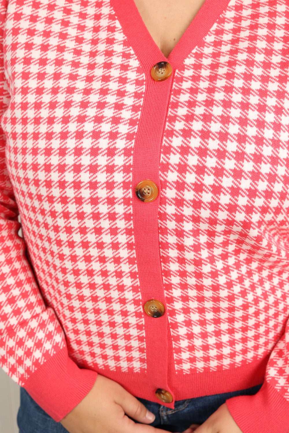 Sew In Love Full Size Houndstooth Button-Up Cardigan -