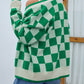 Checkered Button Front Ribbed Trim Cardigan -
