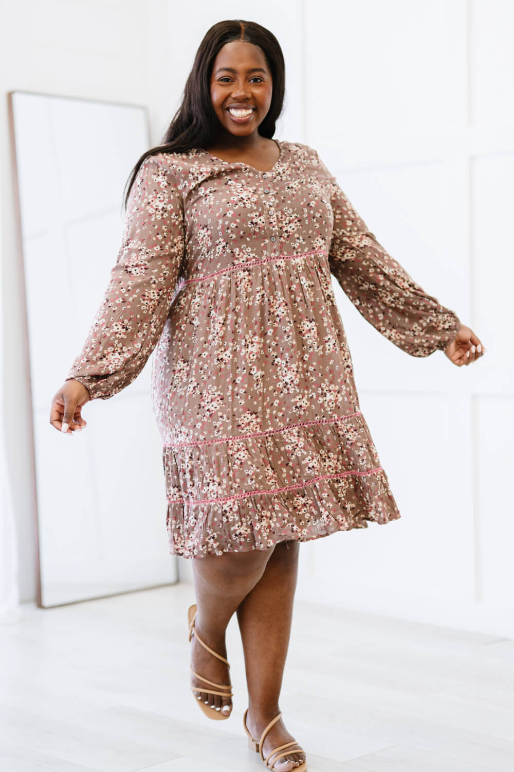 ODDI Floral Tiered Dress - Cocoa / S