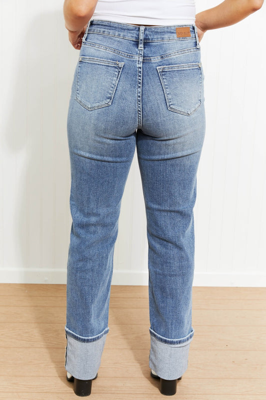 Judy Blue Lennon Full Size Wide Cuff Straight Leg Jeans -