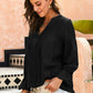 Full Size Eyelet Sleeve Button Down Top -