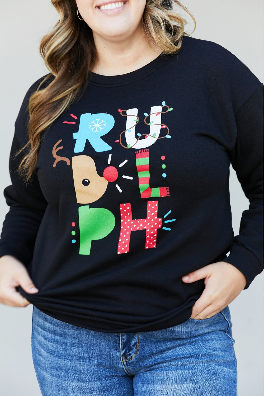 TEES2URDOOR Full Size Christmas Graphic Round Neck Sweatshirt -