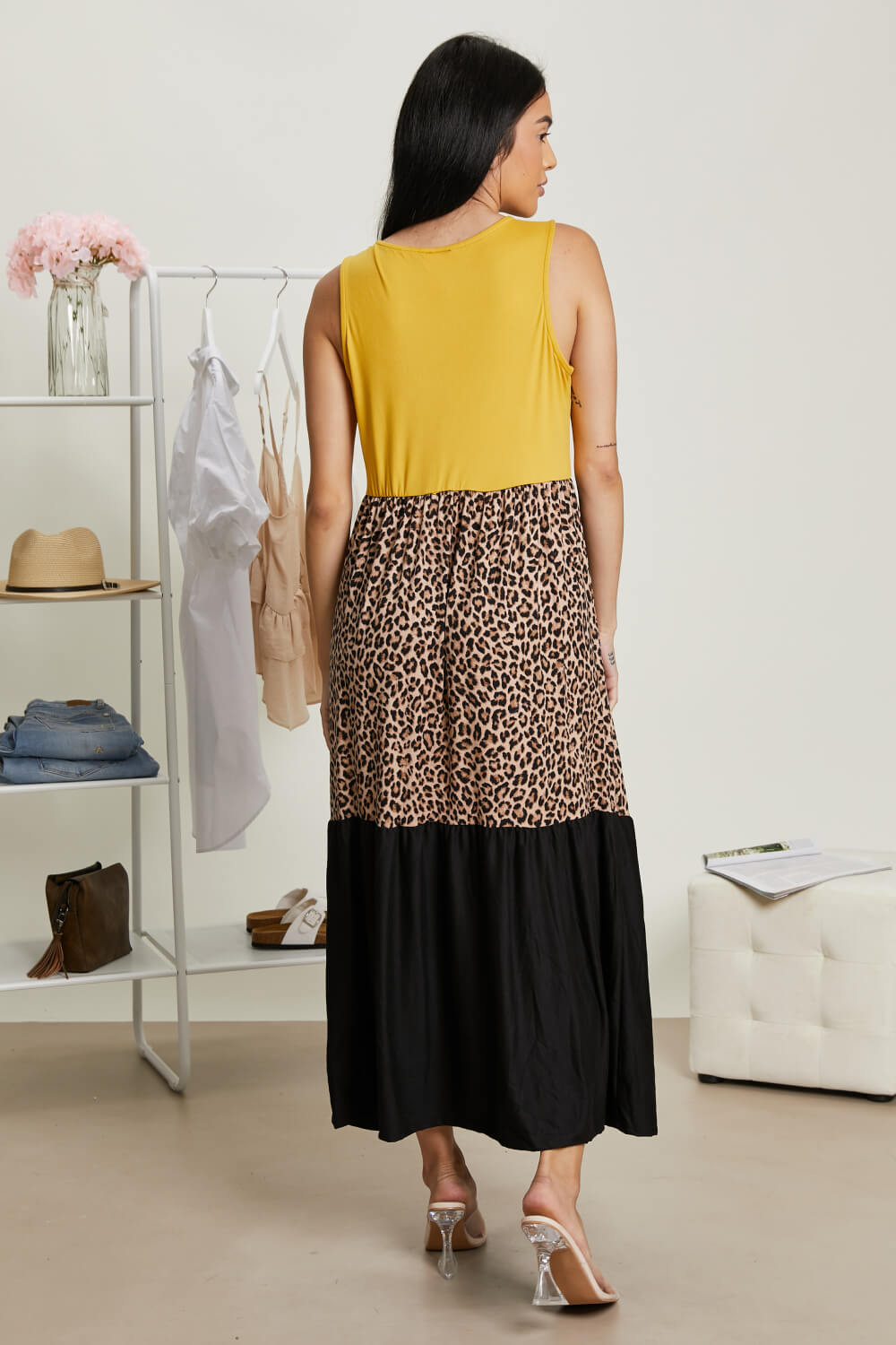 P & Rose Girl Next Door Leopard Color Block Dress in Mustard -