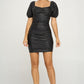 Chocolate USA Ruched Off-Shoulder PU Leather Dress -
