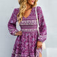 Bohemian V-Neck Balloon Sleeve Dress - Purple / S