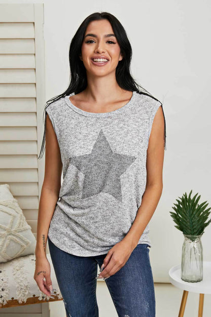 Vocal Starlit Night Chain Detail Sleeveless Tee - Heather Grey / S