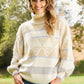 Davi & Dani Dozy Weather Full Size Geometric Fuzzy Turtleneck Sweater in Taupe -
