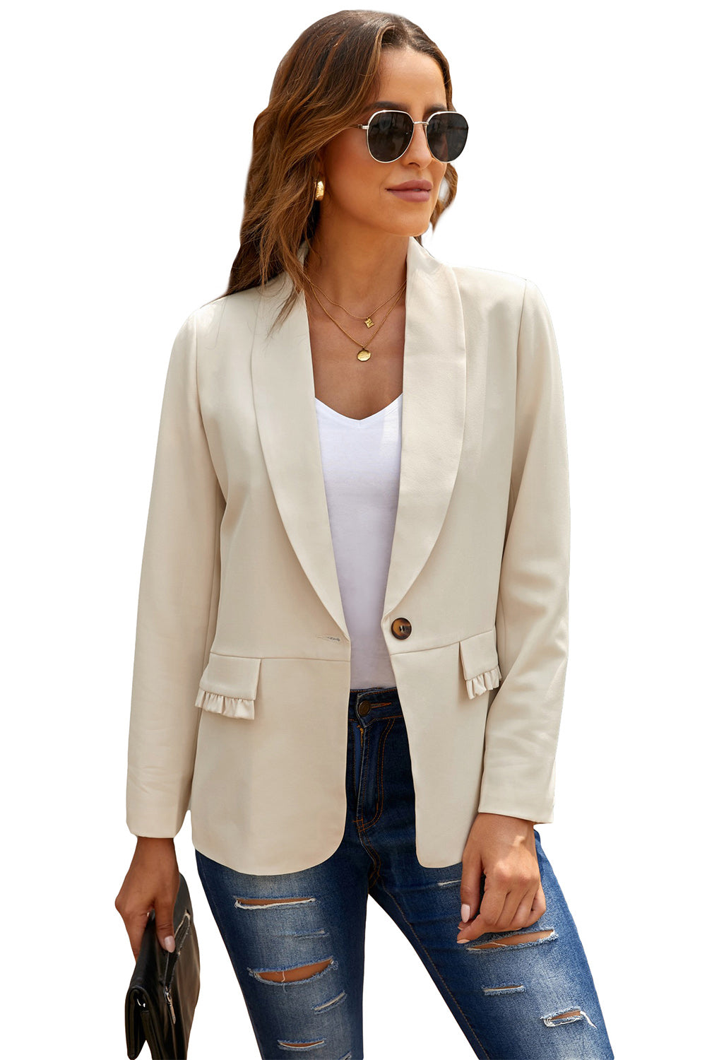 Lapel Collar Button Pocket Blazer -