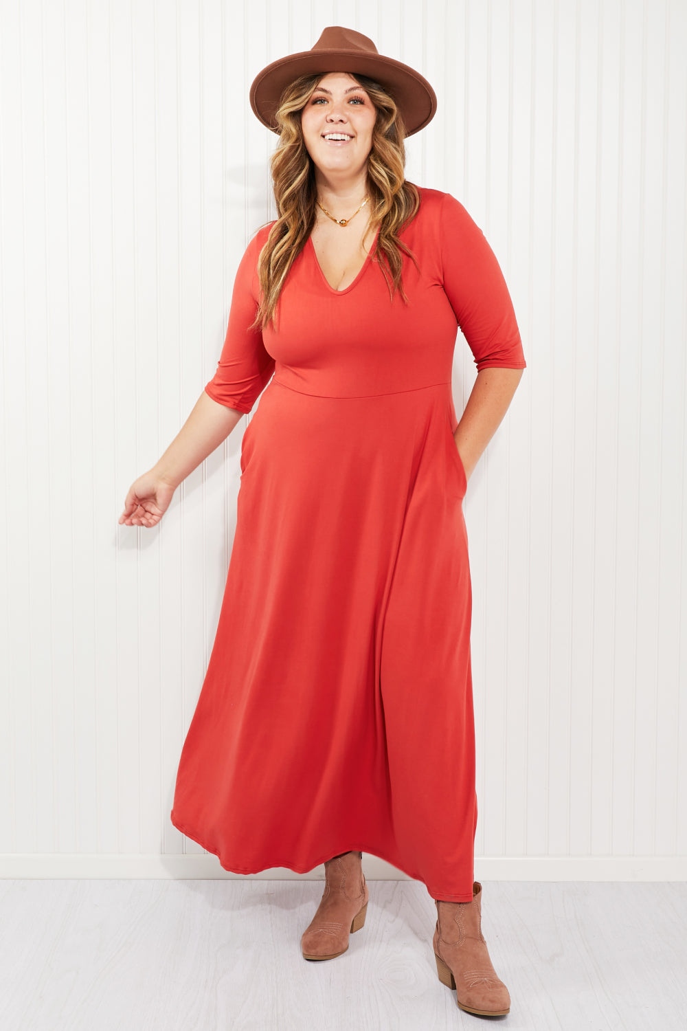 Acting Pro Cincinnati Style Full Size V-Neck Maxi Dress -