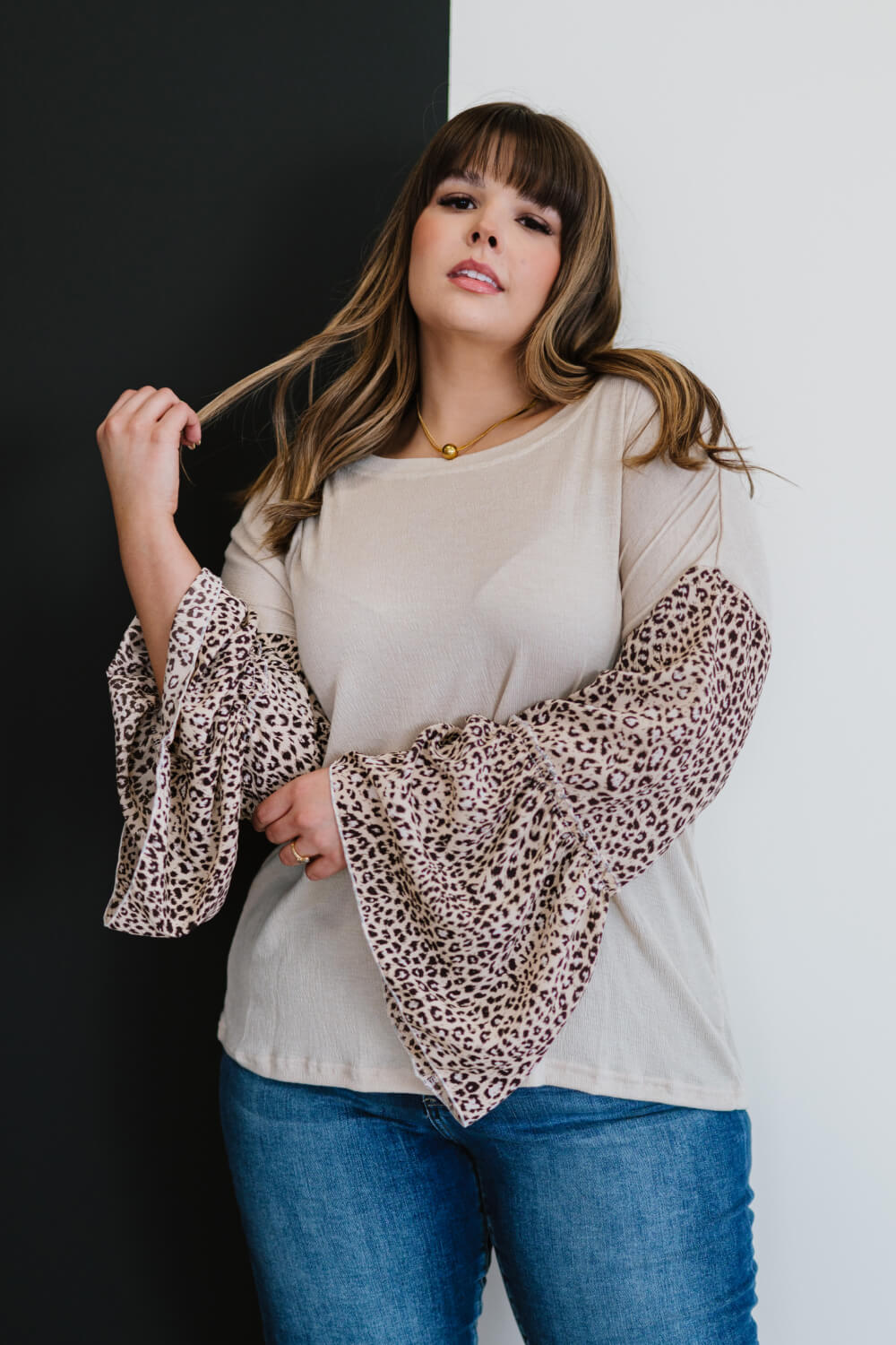 Aspire to Inspire Leopard Bell Sleeve Top -