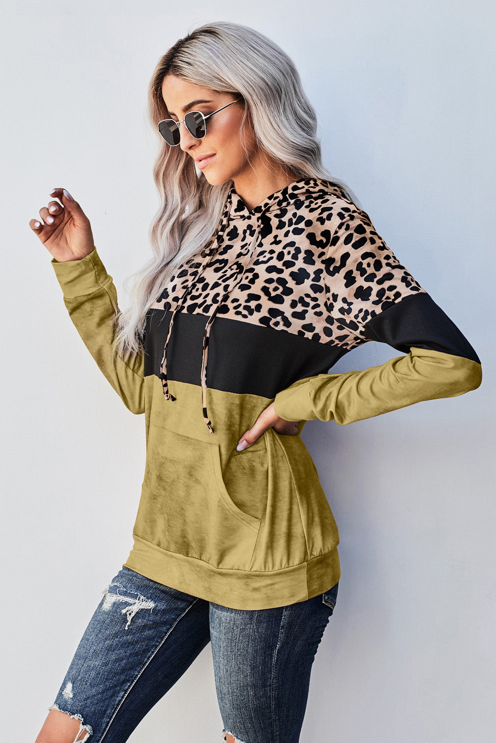 Leopard Color Block Hoodie -