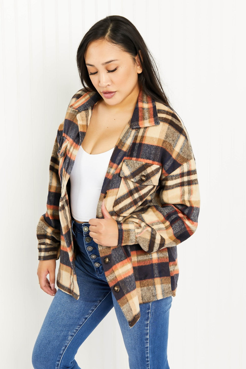 CY Fashion Crushing on Fall Full Size Plaid Shacket -