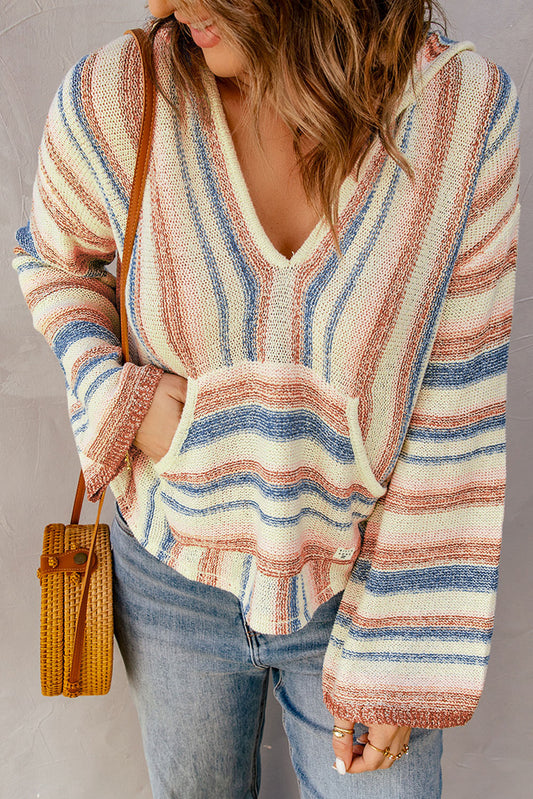 Striped Hooded Sweater with Kangaroo Pocket - Multi / S