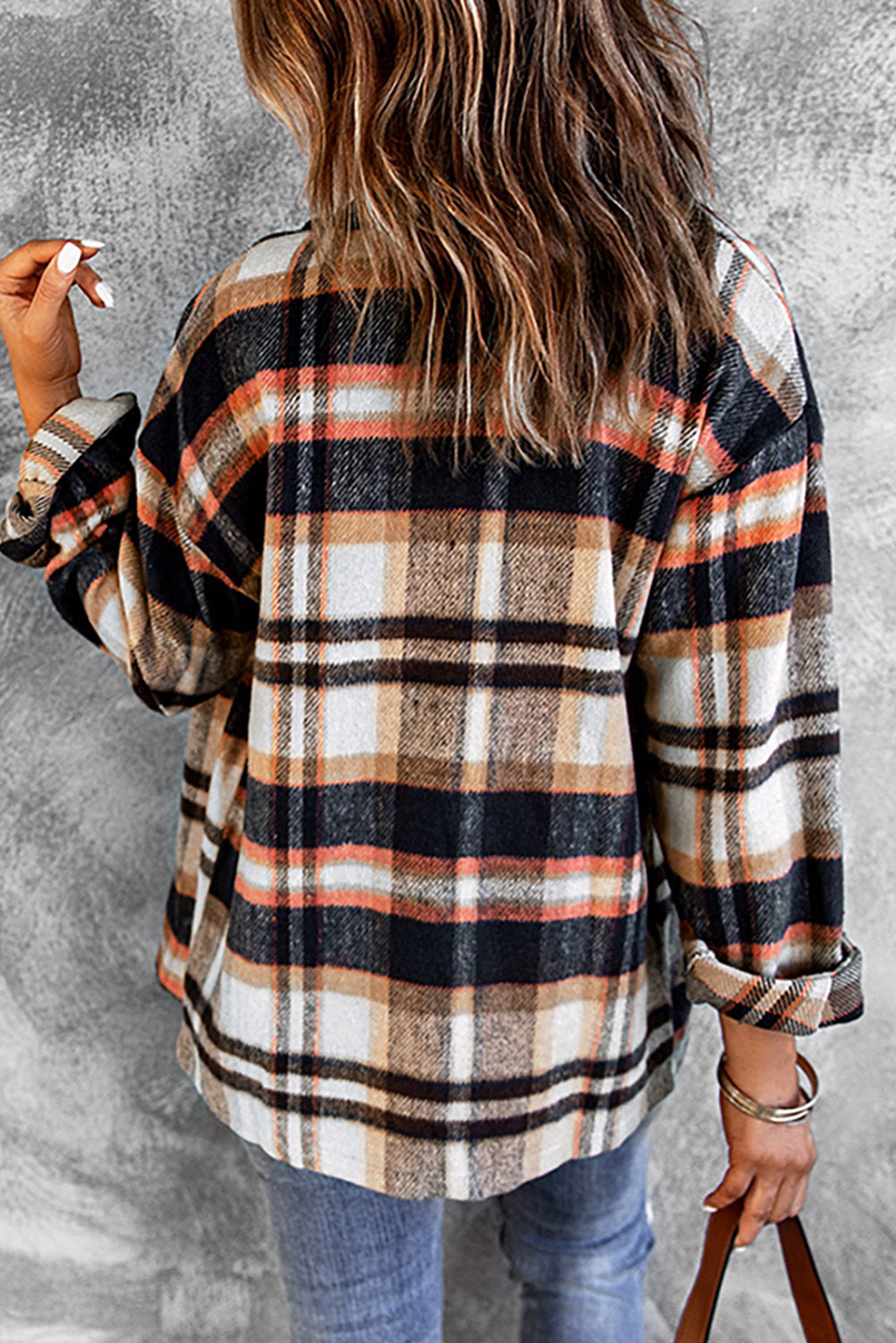 Plaid Button Front Shirt Jacket with Breast Pockets -