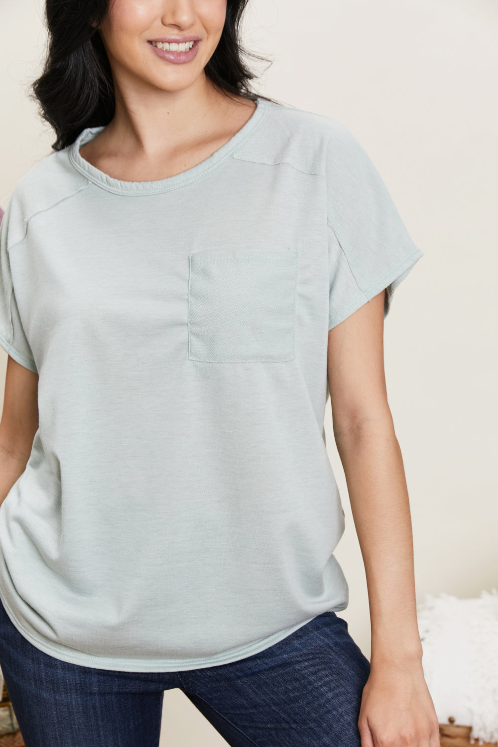 Sew In Love Stay and Chat Love Pocket Tee in Sage -