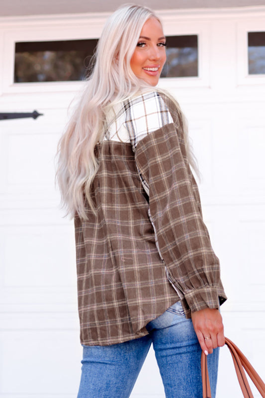 Plaid Contrast Button Up Shirt Jacket -