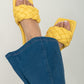 Weeboo Cakewalk Woven Square Toe Slides in Yellow -