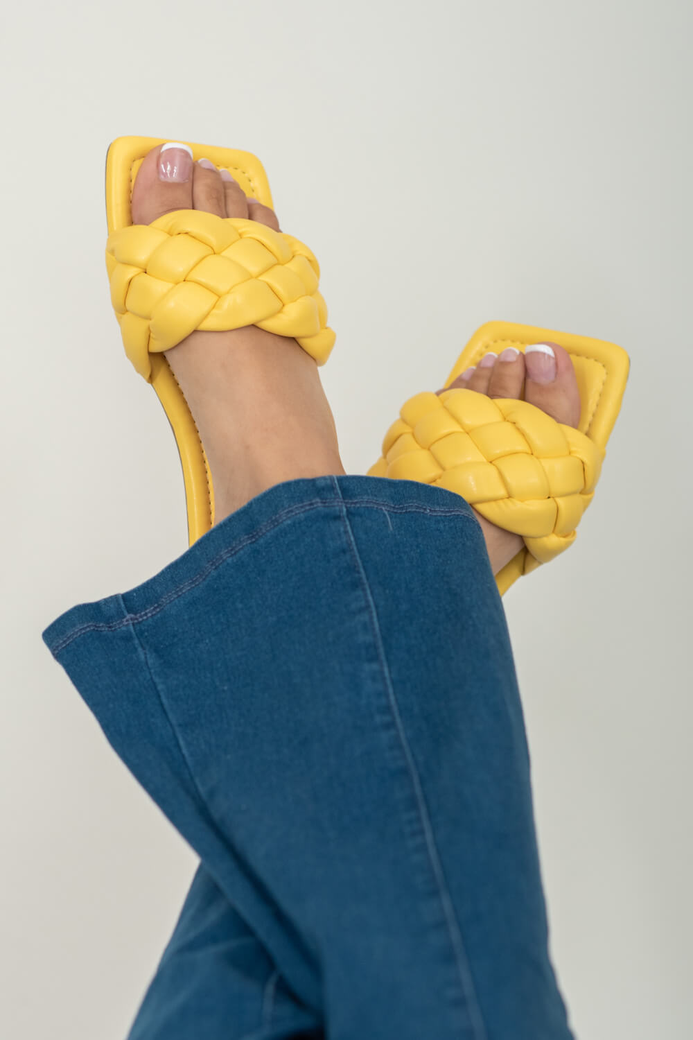 Weeboo Cakewalk Woven Square Toe Slides in Yellow -