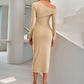 Asymmetrical Neck Slit Midi Dress -