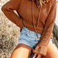 Rib-Knit Drawstring Hooded Sweater -