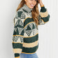 Davi & Dani Cozy Weather Full Size Geometric Fuzzy Turtleneck Sweater in Green -