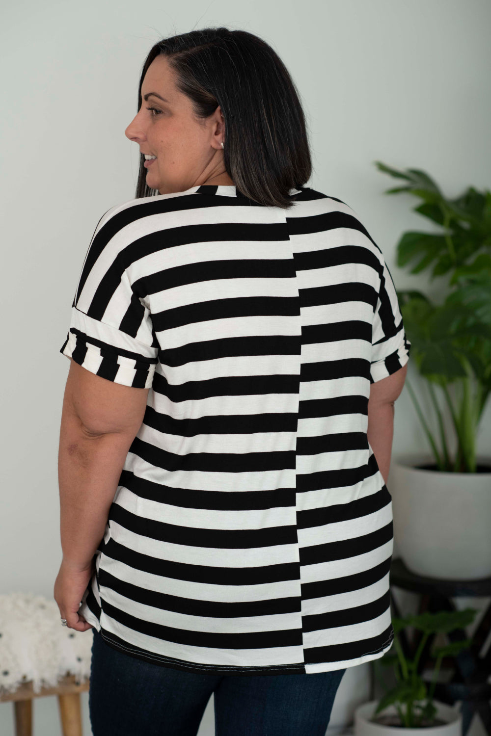 Sew In Love Out and About Striped Pocket Tee in Black and Ivory -