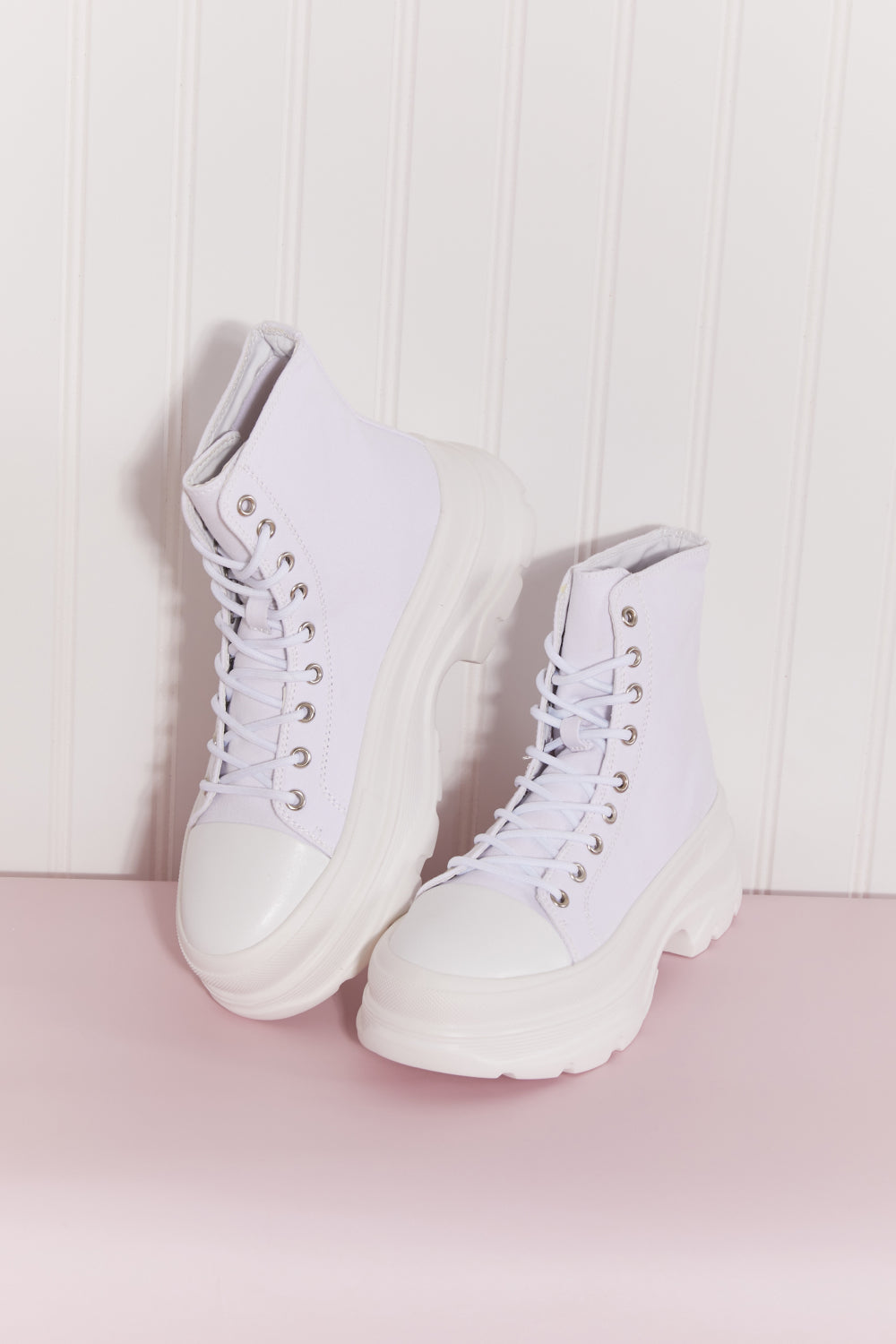 Berness Stick To It Platform Lace-Up Booties in White -