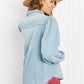 Davi & Dani Sitting Fireside Full Size Button Down Denim Shirt -
