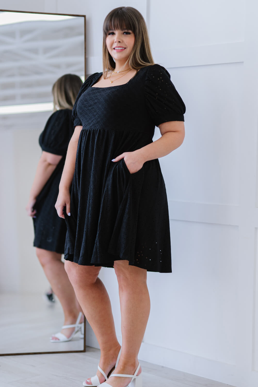 Davi & Dani All About Eyelet Full Size Run Dress in Black -