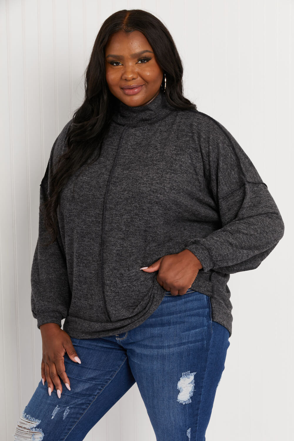 Zenana Infinitely Cozy Full Size Mock Neck Sweater -