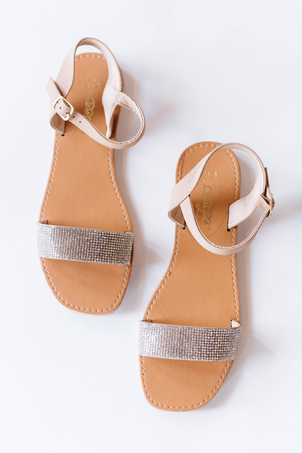 DDK The Extra Mile Rhinestone Sandals in Nude -