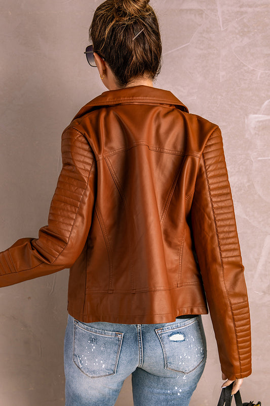 Ribbed Faux Leather Jacket -