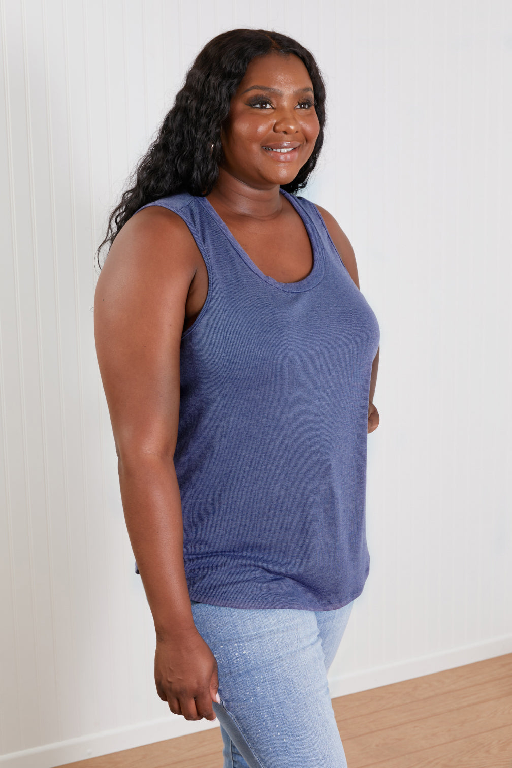 Sew In Love Never a Dull Moment Racerback Tank in Denim Color -