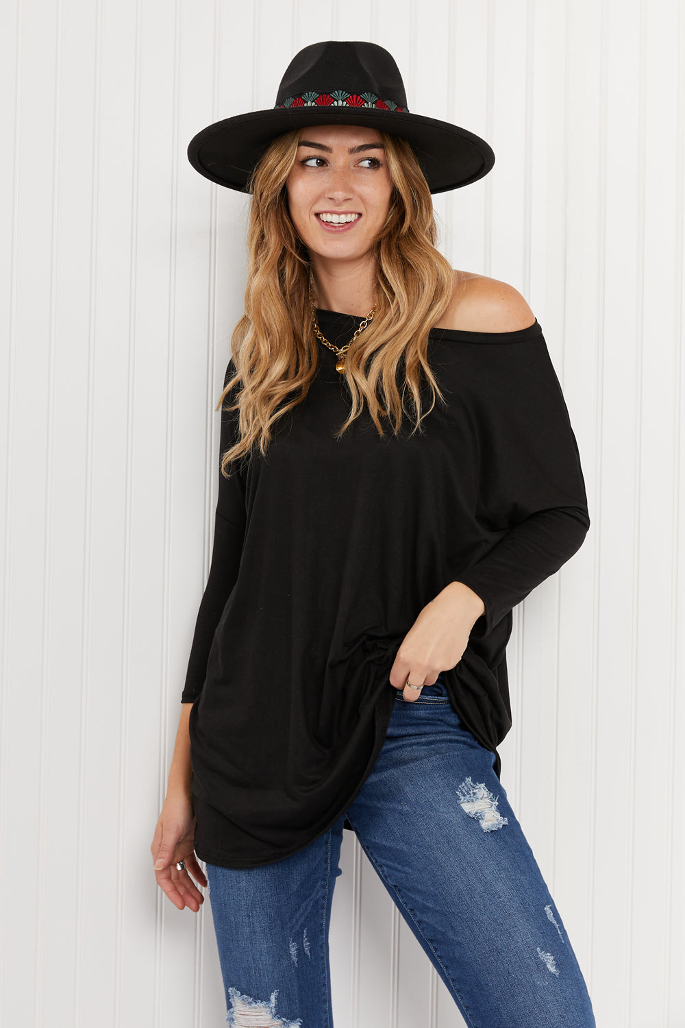 Acting Pro City Loft Full Size Three-Quarter Sleeve Tunic Top -