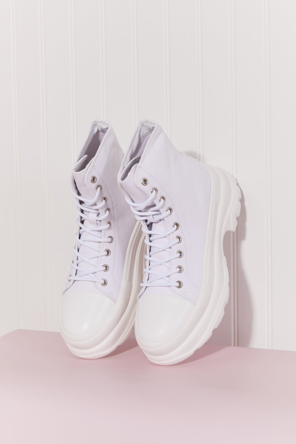 Berness Stick To It Platform Lace-Up Booties in White -