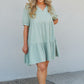 GeeGee Summer Blooms Quarter Button Dress in Light Sage -