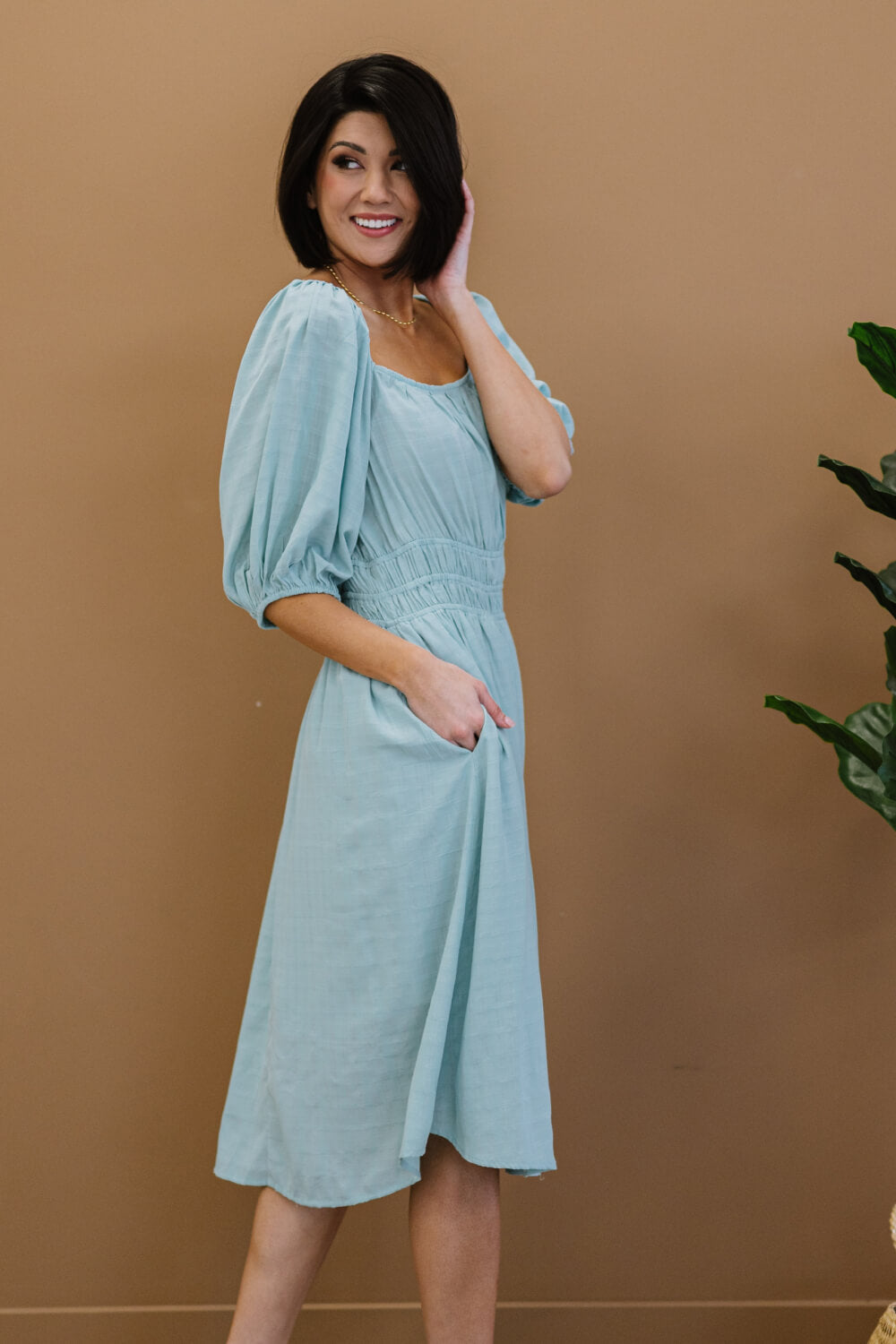 Davi & Dani Color My Soul Dress in Light Sage -