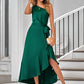 One-Shoulder Belted Ruffle Hem Dress -
