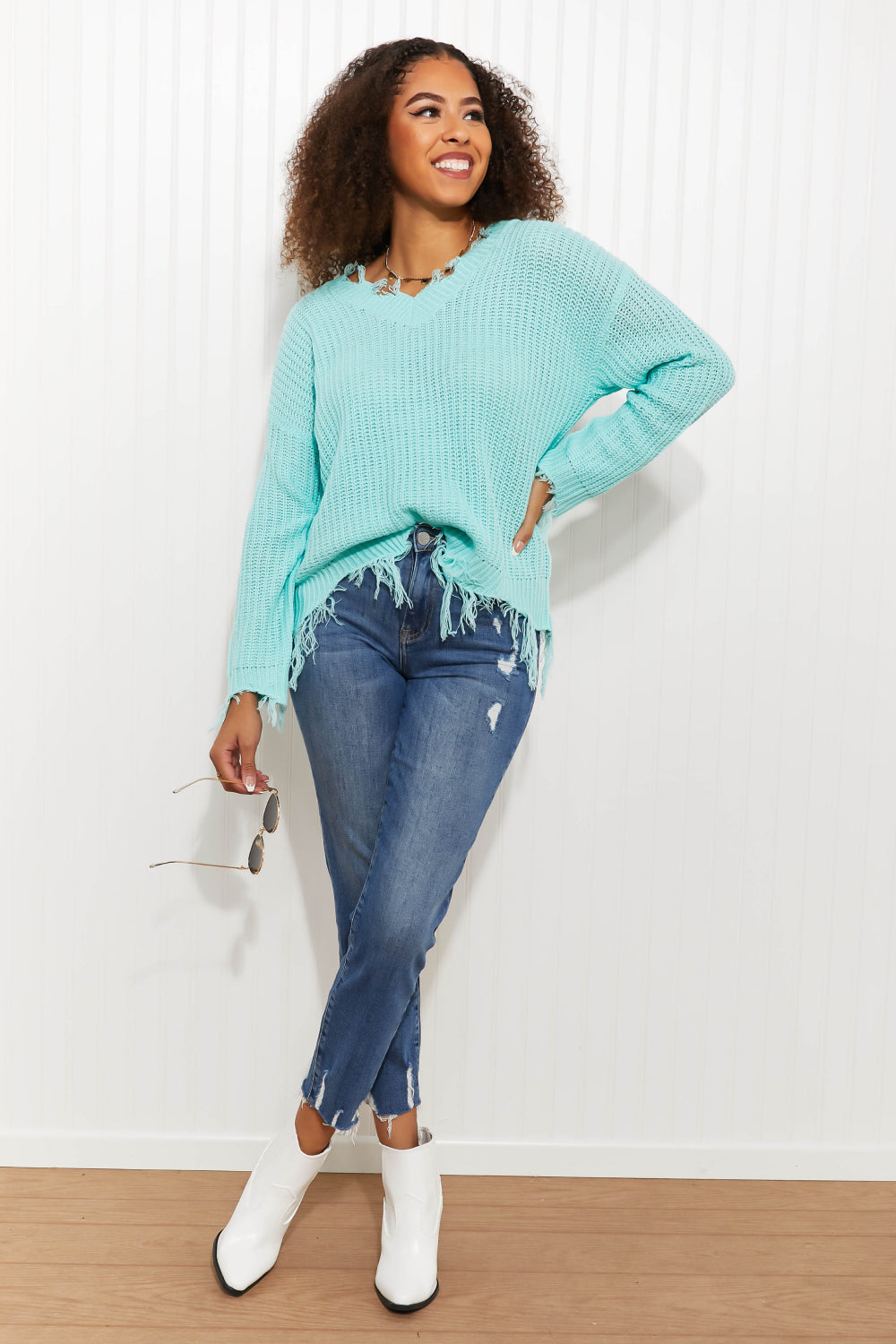 Sew In Love Uptown Girl Distressed Sweater -