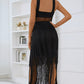 Spliced Mesh Fringe Hem Sleeveless Dress -