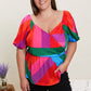 Skies Are Blue Colorful Day Color Block Peplum Top -