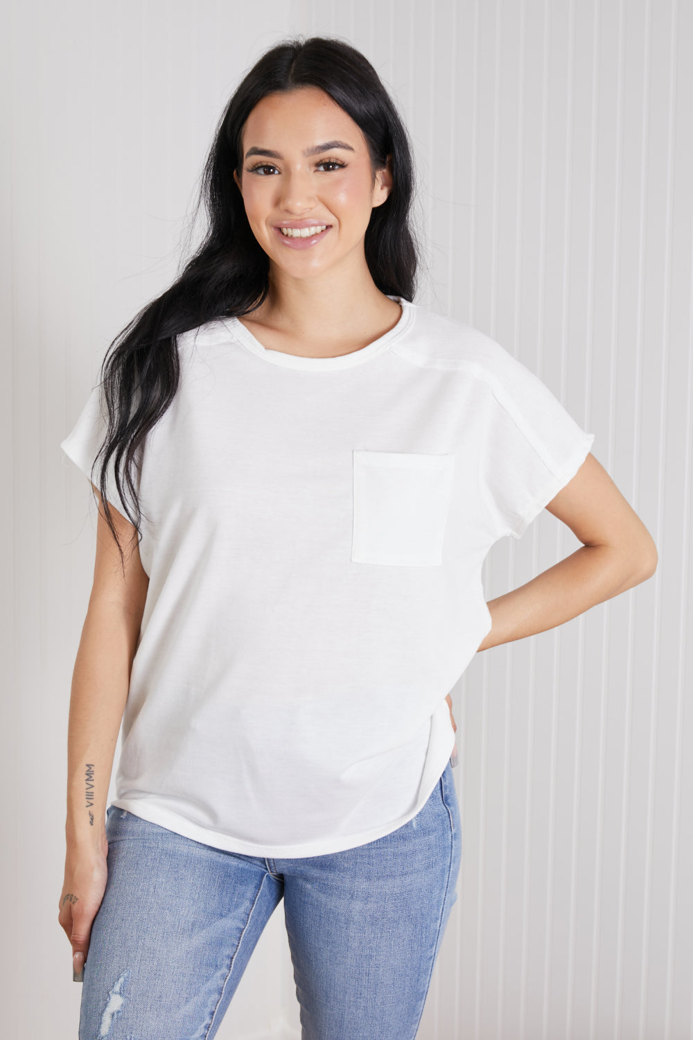 Sew In Love Stay and Chat Love Pocket Tee in Ivory -