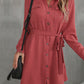 Button Down Belted Long Sleeve Shirt Dress -