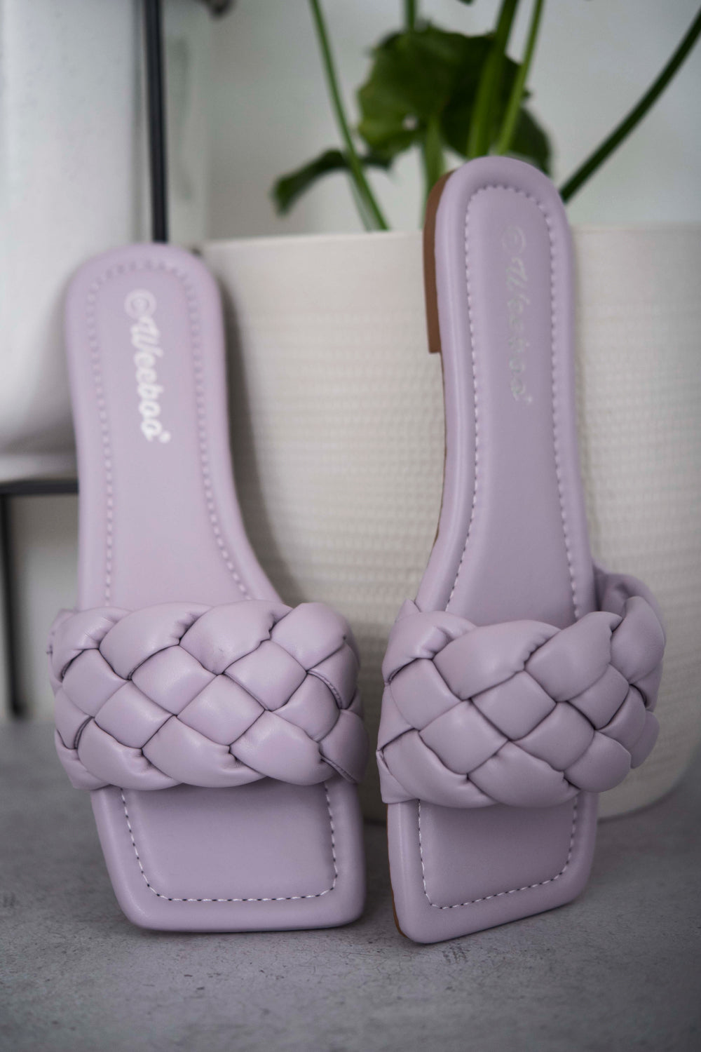 Weeboo Cakewalk Woven Square Toe Slides in Lilac -