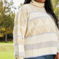 Davi & Dani Dozy Weather Full Size Geometric Fuzzy Turtleneck Sweater in Taupe -
