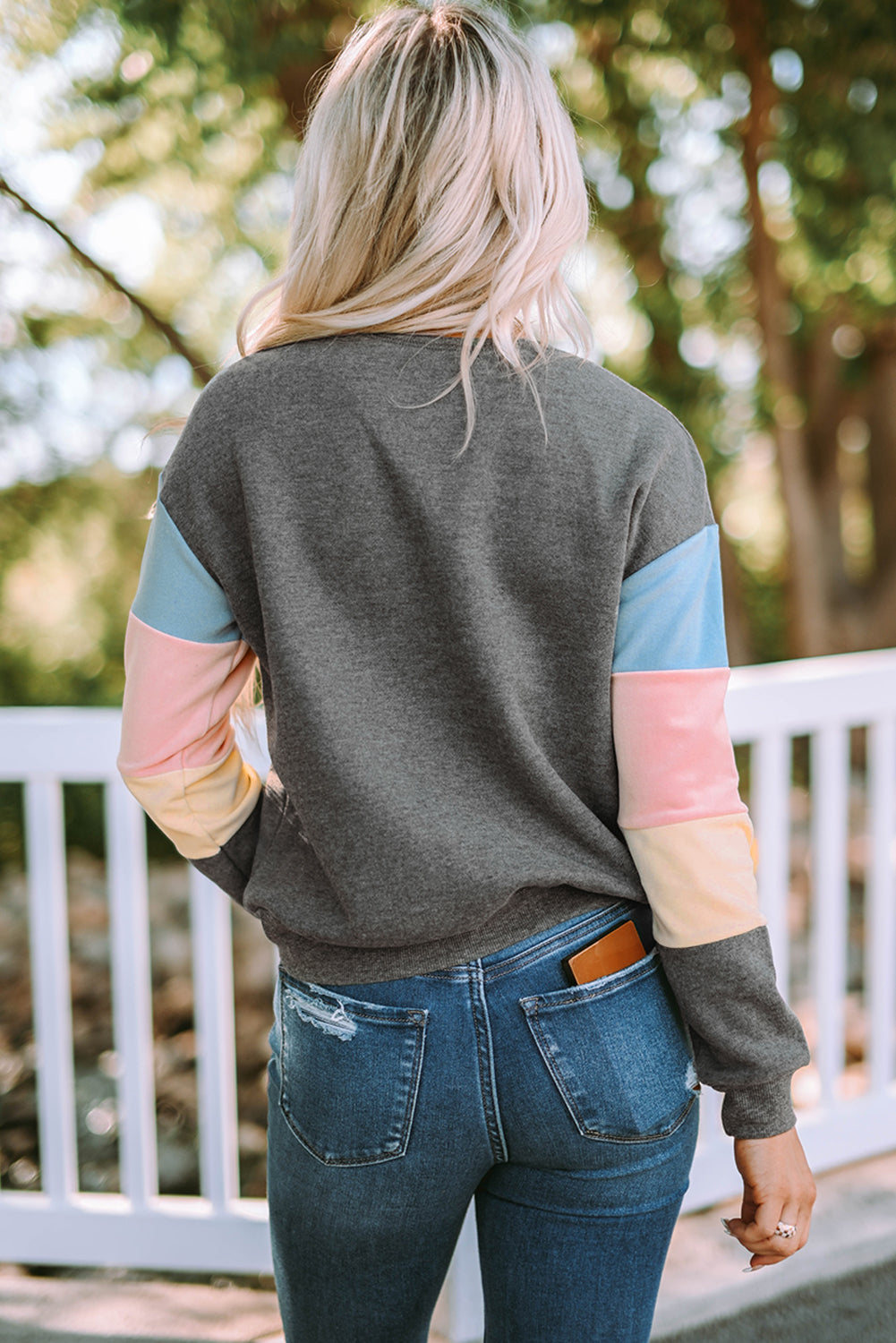 Color Block Ribbed Trim Sweatshirt -