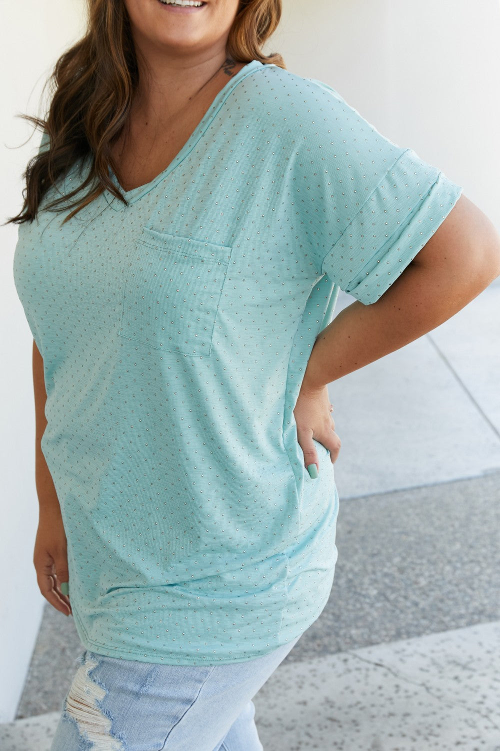 Sew In Love Let's Meet Up Polka Dot Tee in Sage -