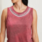 Vocal Finest Hour Acid Wash Rhinestone Neckline Tank in Wine -