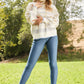 Davi & Dani Dozy Weather Full Size Geometric Fuzzy Turtleneck Sweater in Taupe -
